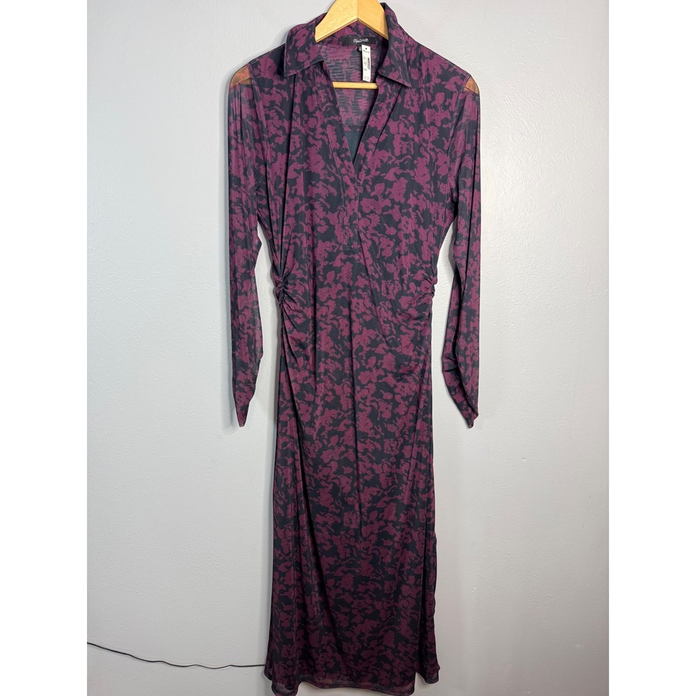 Madewell Long-Sleeve Polo Midi Dress‎ deep aubergine XL NWT - Picture 5 of 10